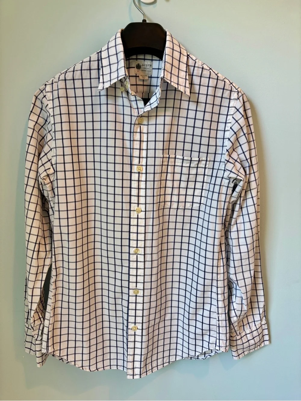 Men's J Crew 100% Cotton White & Navy Large Check Button-Up Shirt - Size XS